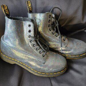 RARE Dr. Martens Glitter Boots US 9 UK 7 • OG-Loved Silver Pascal Docs
